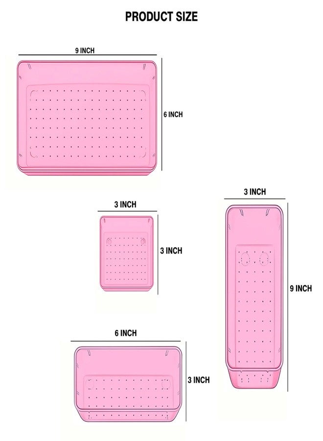 الكبريت مجموعة فواصل أدراج الحمام من سولفار، 4 قطع، منظمات بلاستيكية لأدوات التجميل، صناديق تخزين لصينية أدوات التجميل (1 صغير + 1 متوسط + 1 كبير + 1 كبير جدًا) - وردي - Image 2